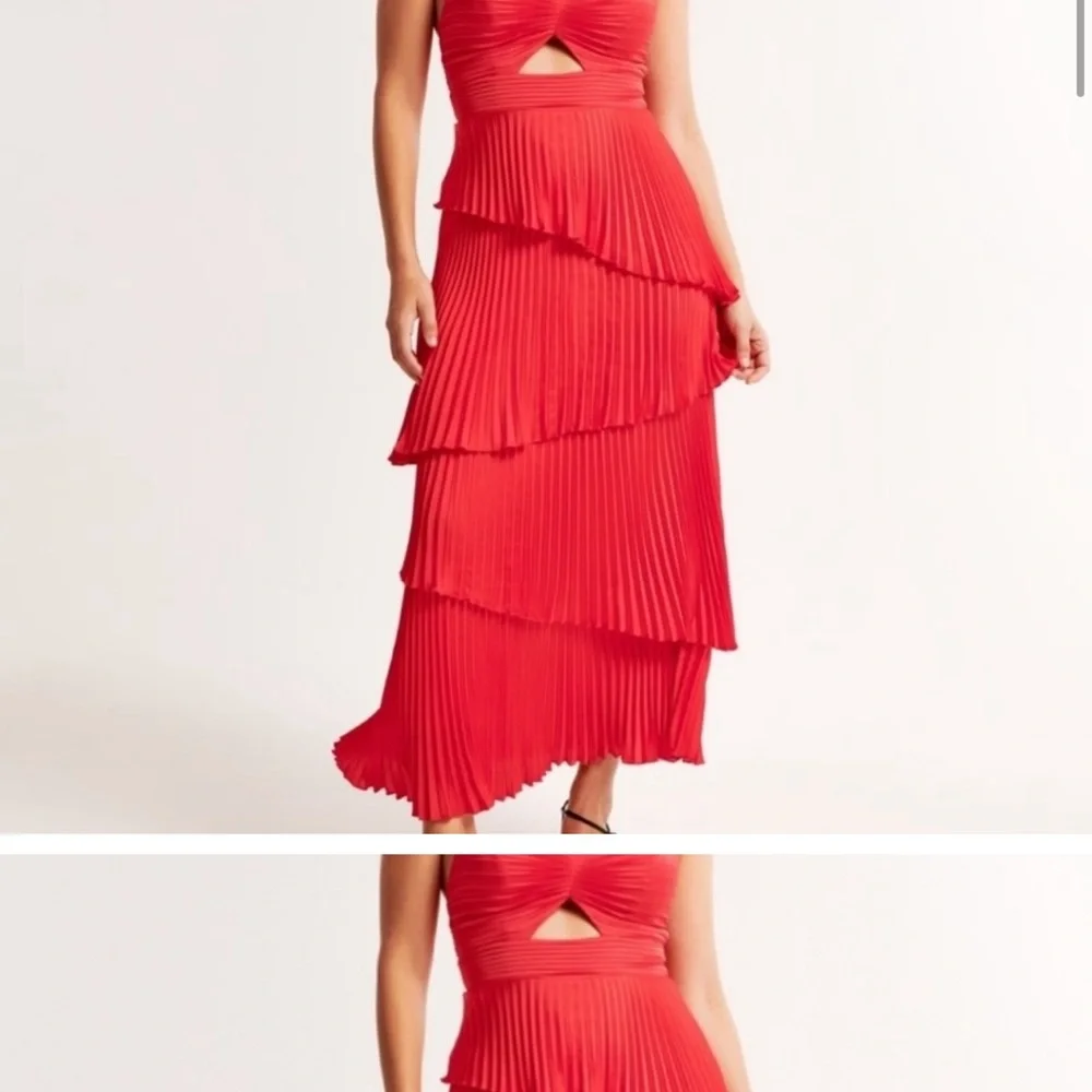 Abercrombie & Fitch The A&F Giselle Pleated Tiered Maxi Dress Red Satin